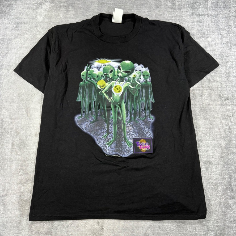 Alien Shirt Mens XL Black Wild Oats Touch Tone Light Up 1997 Vintage Sci Fi